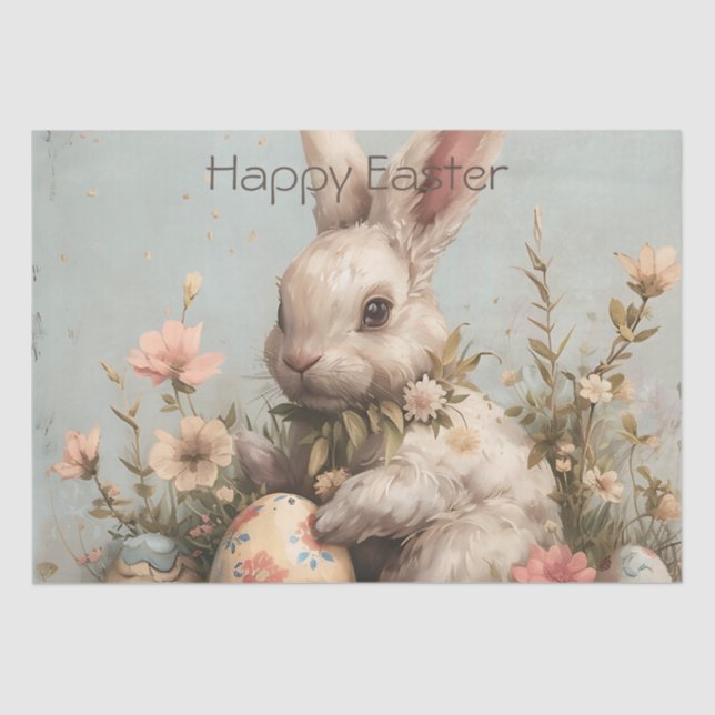 Papel De Seda Cute Bunny Eggs Flowers Easter  (Anverso)