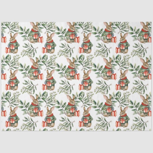 Papel De Seda Cute Bunny Rabbit Christmas Tissue Paper (Anverso)