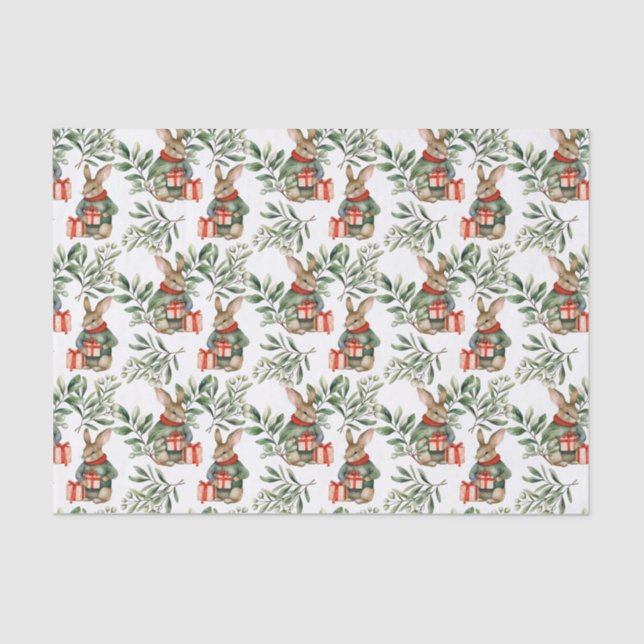 Papel De Seda Cute Bunny Rabbit Christmas Tissue Paper (Anverso)