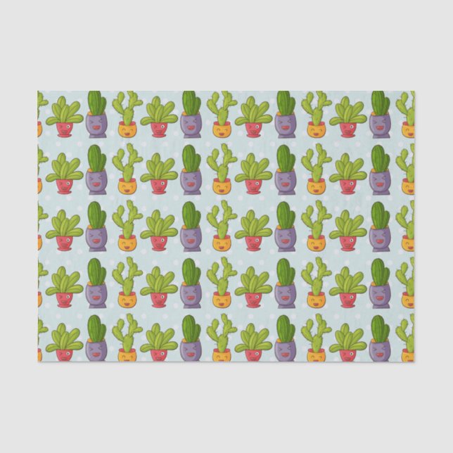 Papel De Seda Cute Cactus en Ilustracion divertido de macetas de (Anverso)