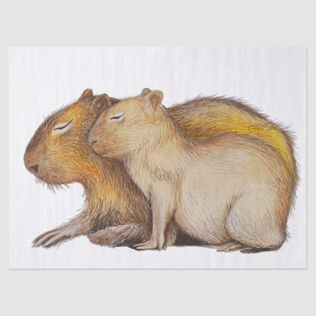 Papel De Seda Cute Capybara Bebé Madre acuarela Nursera DIY (Anverso)