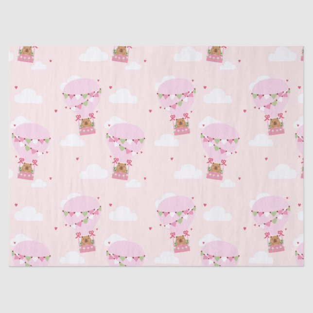 Papel De Seda Cute Capybara Hot Air Balloon Baby Shower (Anverso)