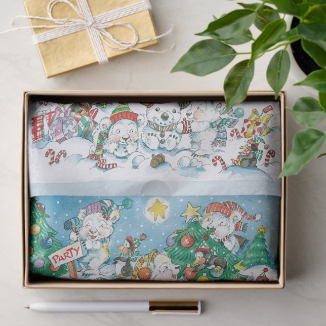 Papel De Seda Cute Cartoon Christmas Polar Bear Penguin Party (Regalo )