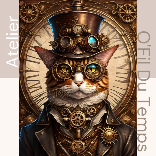 Papel De Seda Cute Cat Steampunk with Hat 13X19 (Subido por el creador)