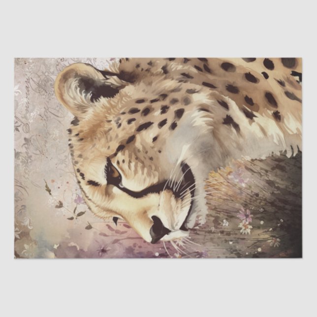 Papel De Seda Cute Cheetah Wild Cat Watercolor (Anverso)
