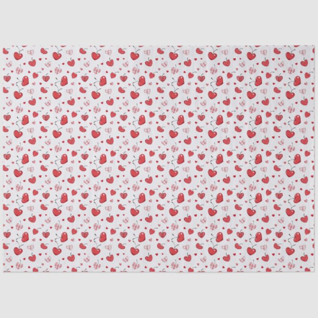 Papel De Seda Cute Cherry Hearts Boho Scandinavian Valentine  (Anverso)
