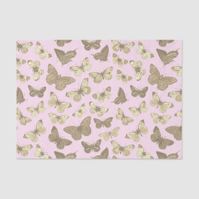 Papel De Seda Cute chica dorada beige patrón de mariposa en rosa (Anverso)