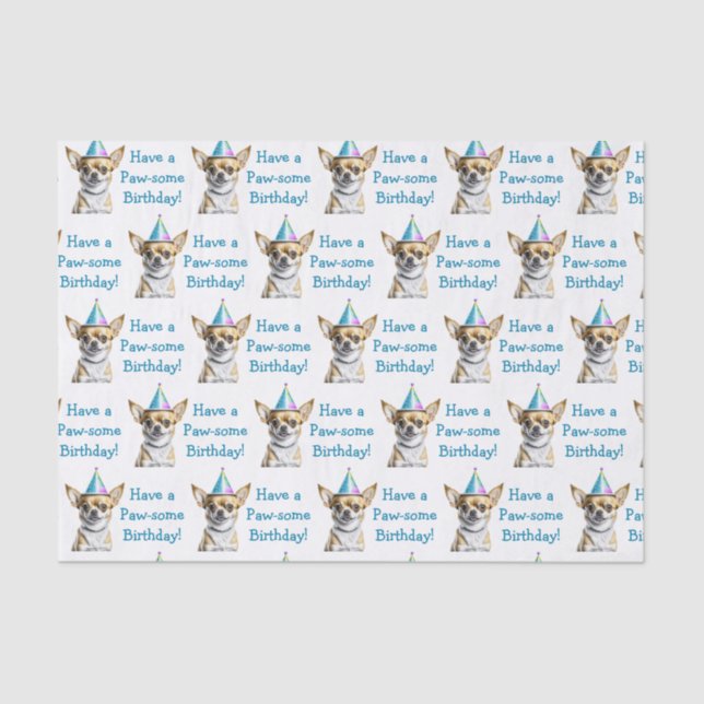 Papel De Seda Cute Chihuahua en Gorra de cumpleaños (Anverso)