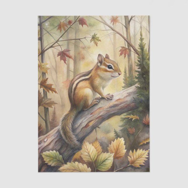 Papel De Seda Cute Chipmunk on a Big Branch in the Forest (Anverso)
