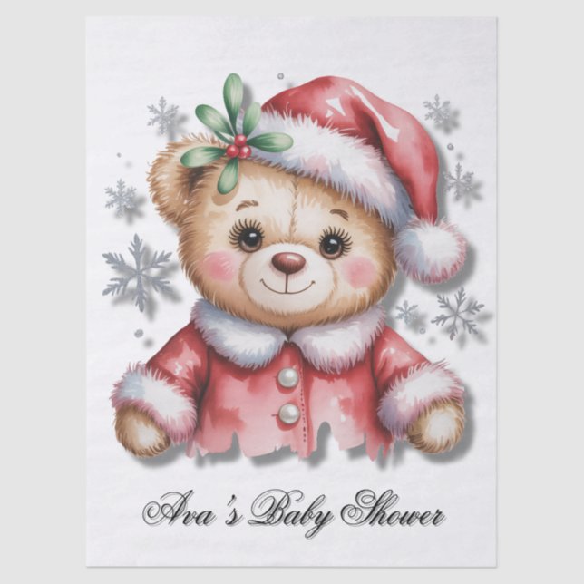 Papel De Seda Cute Christmas Bear and Snowflakes Baby Shower (Anverso)