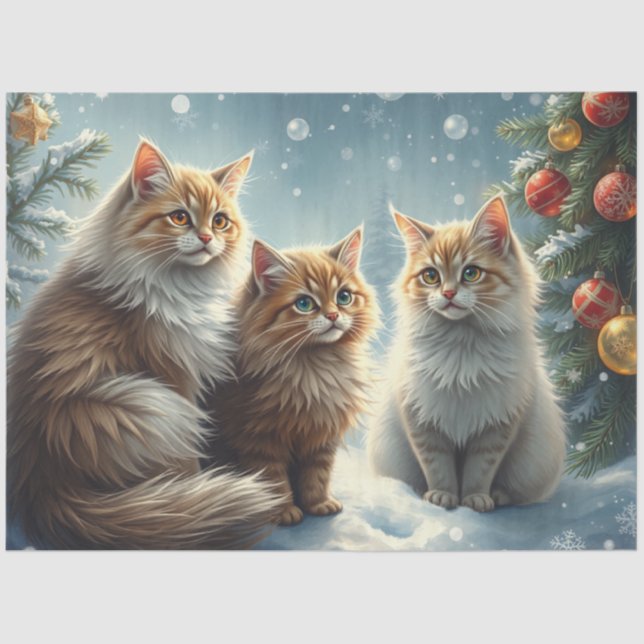 Papel De Seda Cute Christmas Cats Tissue Paper (Anverso)
