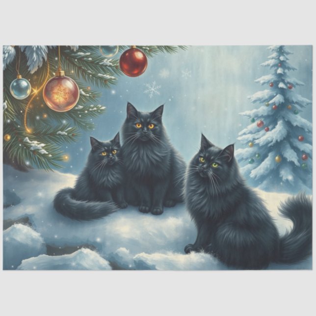 Papel De Seda Cute Christmas Cats Tissue Paper (Anverso)