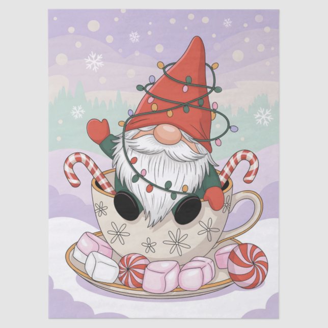 Papel De Seda Cute Christmas Gnome in a Teacup Cartoon (Anverso)