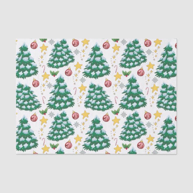Papel De Seda Cute Christmas Trees and Decorations  (Anverso)