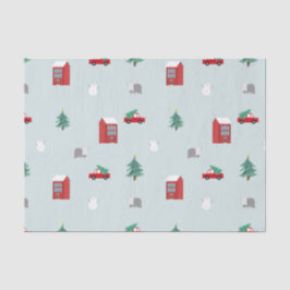 Papel De Seda Cute Christmas Village Pattern
