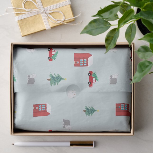 Papel De Seda Cute Christmas Village Pattern (Regalo )