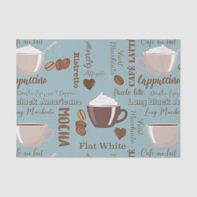 Papel De Seda Cute Coffee Cups Cream Caffeine Grains Brown Heart (Anverso)