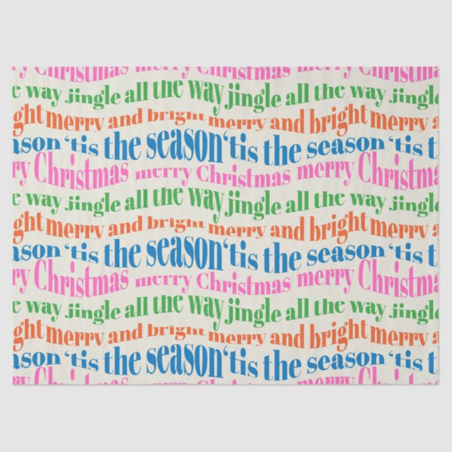 Papel De Seda Cute Colorful Retro Christmas Script Decoupage (Anverso)