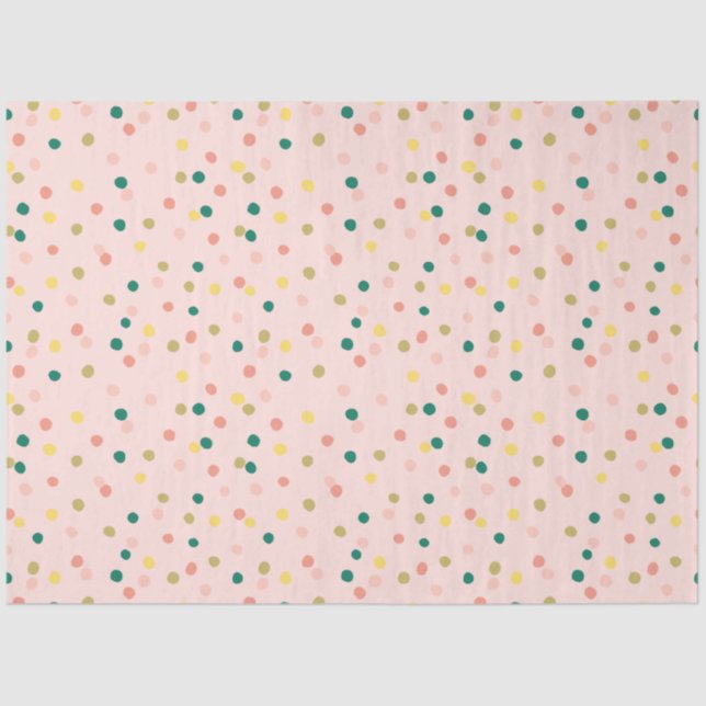 Papel De Seda Cute Confetti Polka Dots Patrón Verde Rosa (Anverso)