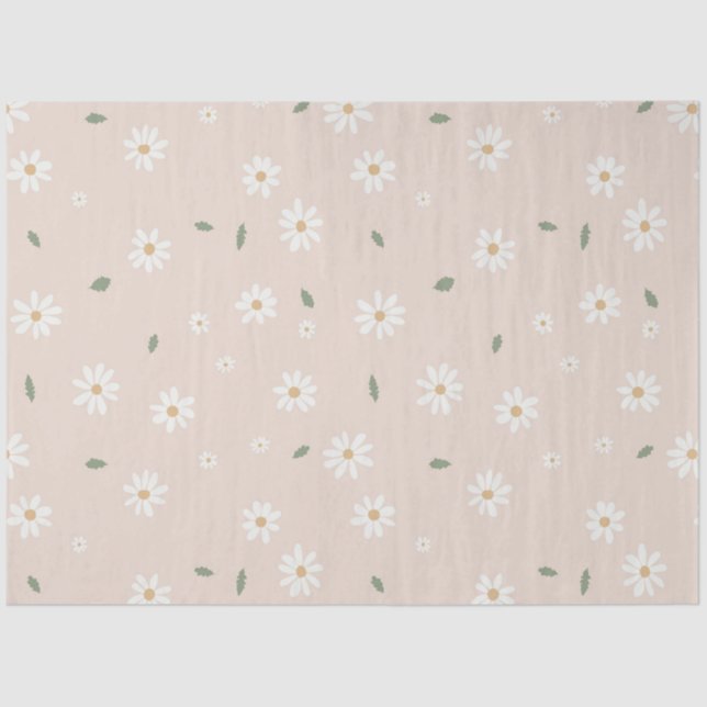 Papel De Seda Cute Daisy Floral Blossoms & Greenery (Anverso)