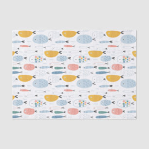 Papel De Seda Cute Doodle School of Fish Pattern