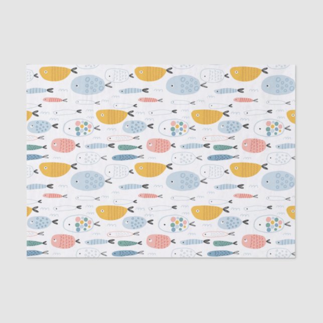 Papel De Seda Cute Doodle School of Fish Pattern (Anverso)