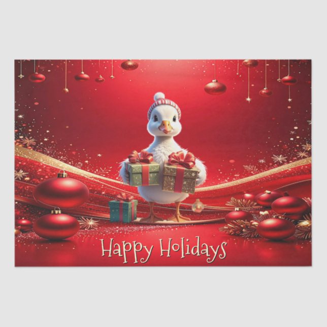 Papel De Seda Cute Duck Christmas Holiday Tissue Paper (Anverso)