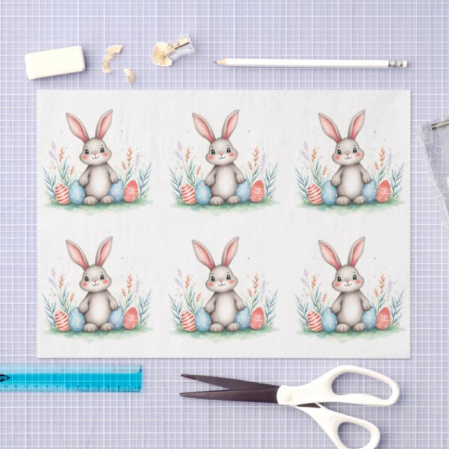 Papel De Seda Cute Easter Bunny And Eggs Popular Collection (Artesanía)