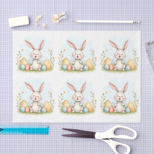 Papel De Seda Cute Easter Bunny And Eggs Trendy Collection (Artesanía)