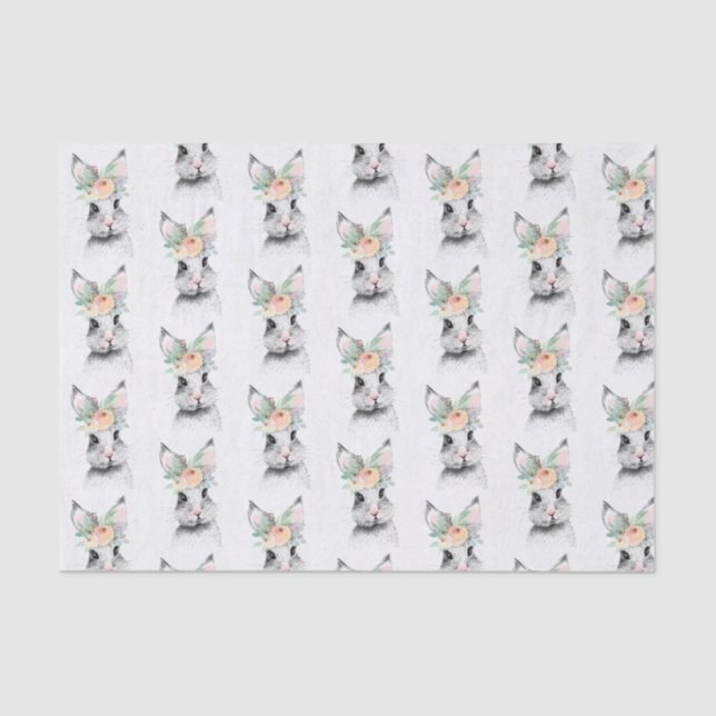 Papel De Seda Cute Easter Bunny Floral (Anverso)