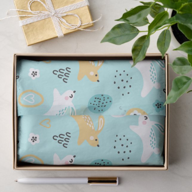 Papel De Seda Cute Easter Bunny Pattern Kawaii Rabbits Eggs  (Regalo )