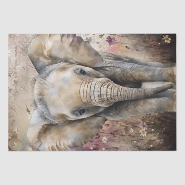 Papel De Seda Cute Elephant Watercolor (Anverso)