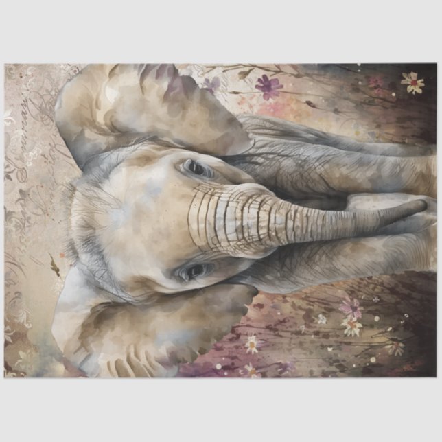 Papel De Seda Cute Elephant Watercolor (Anverso)