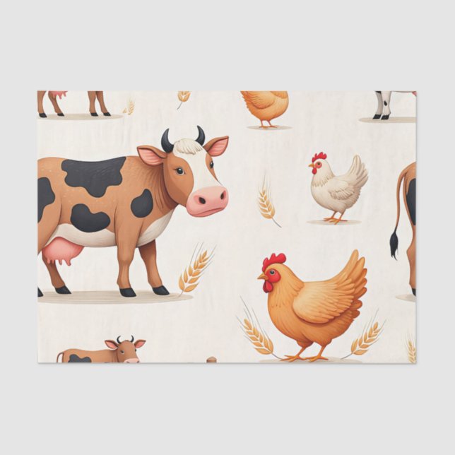 Papel De Seda Cute Farm Animals Barn Pattern (Anverso)