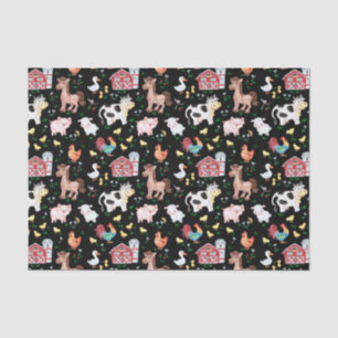 Papel De Seda Cute Farm Animals Barnyard Black
