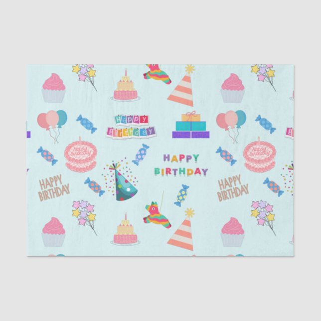 Papel De Seda Cute feliz cumpleaños tema (Anverso)