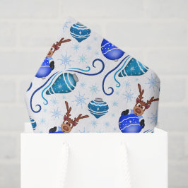 Papel De Seda Cute Festive Blue Christmas Reindeer