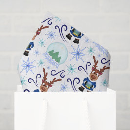 Papel De Seda Cute Festive Blue Christmas Reindeer
