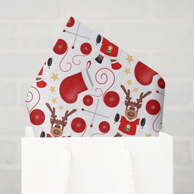 Papel De Seda Cute Festive Red Christmas Reindeer (Bolsa de regalo)