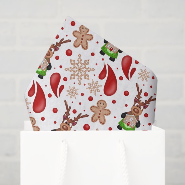 Papel De Seda Cute Festive Red Christmas Reindeer (Bolsa de regalo)