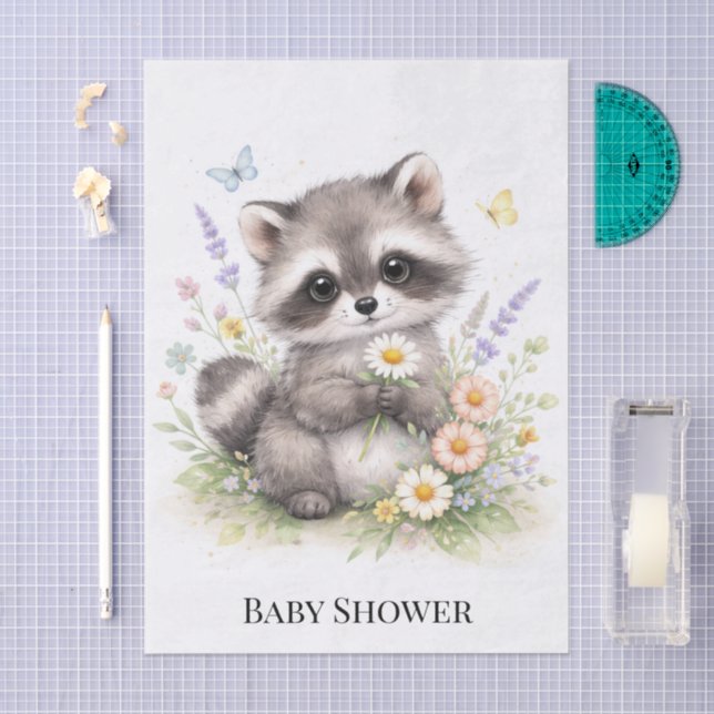 Papel De Seda Cute Forest Baby Raccoon Baby Shower (Artesanía)
