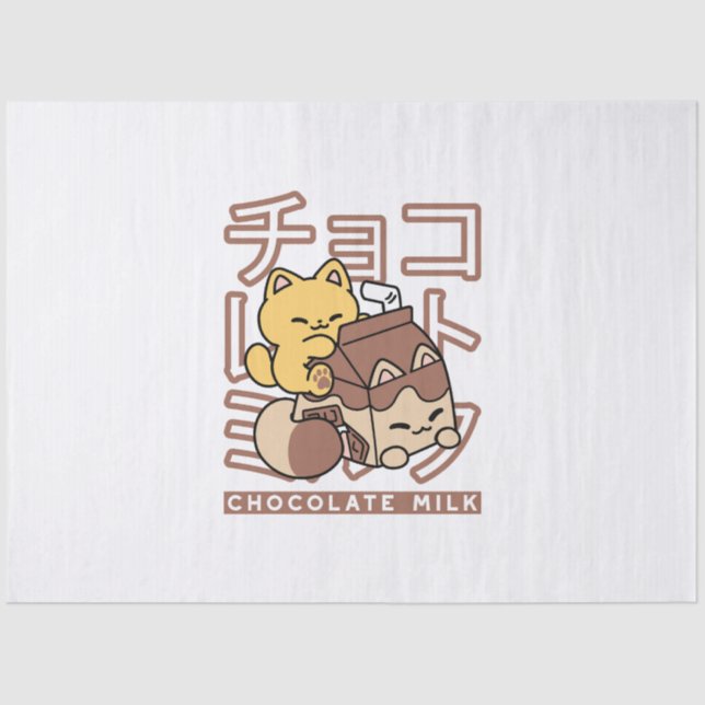 Papel De Seda Cute gato montando leche de chocolate Carton Kawai (Anverso)