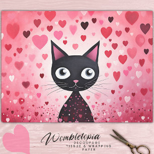 Papel De Seda Cute gato negro con desenlace de corazón rosado