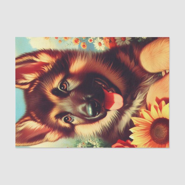 Papel De Seda Cute German Shepherd Pinting (Anverso)