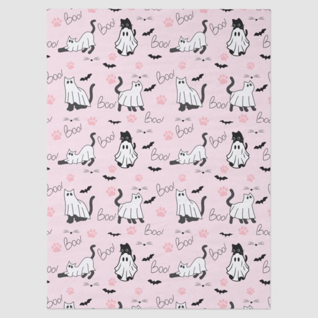Papel De Seda Cute Ghost Cats Halloween (Anverso)