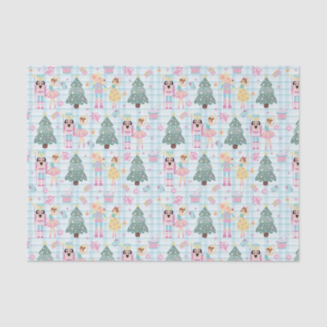 Papel De Seda Cute Gingham Navidades Rosados Nutcracker Ballerin (Anverso)