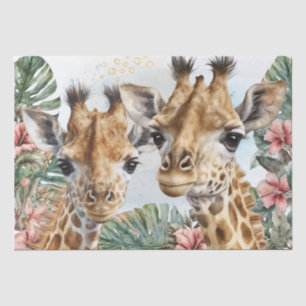 Papel De Seda Cute Giraffe Floral acuarela