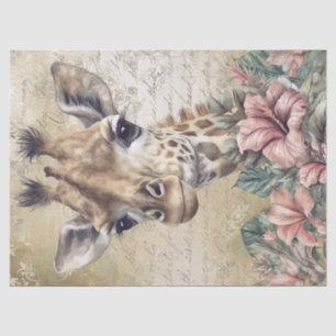 Papel De Seda Cute Giraffe Floral acuarela