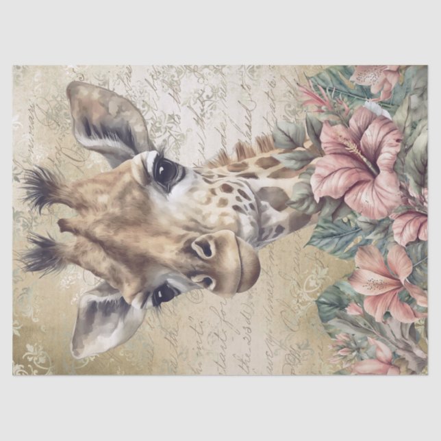 Papel De Seda Cute Giraffe Floral acuarela (Anverso)