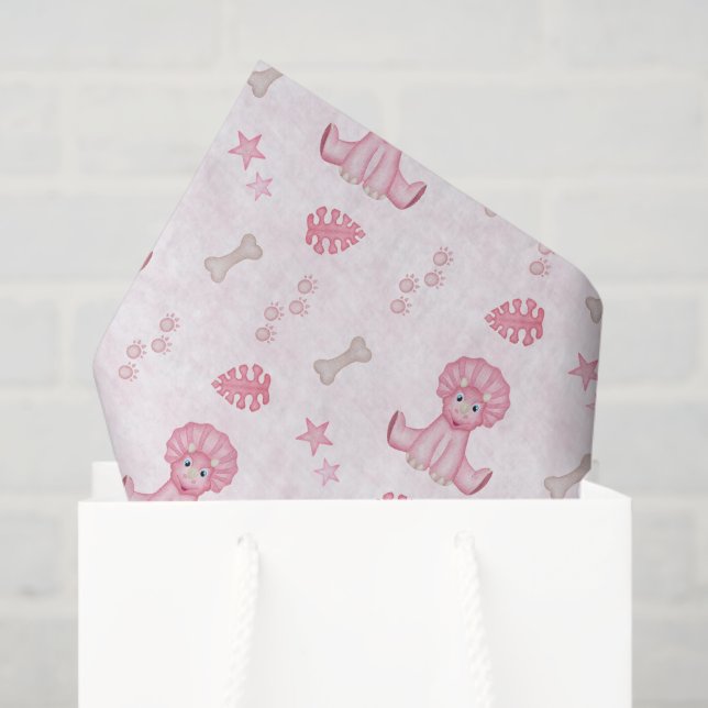 Papel De Seda Cute Girls Birthday Pink Dinosaur (Bolsa de regalo)